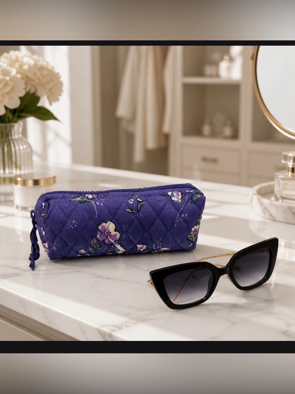 Vera Bradley Quilted Purple sunglasses Pouch with the sunglasses NWOT